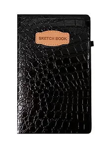 Скетчбук А5 80л "CROCO" черный, 140г/м2, слоновая кость, кожзам, резинка