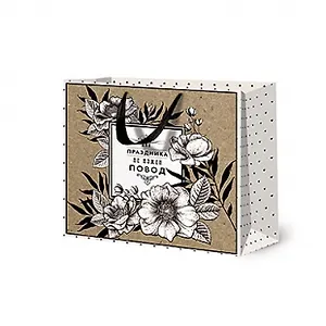 Пакет подарочный бумажный (Kraft), ЛАКАРТ ДИЗАЙН, ВС: 20,3*10,5*24см С5705