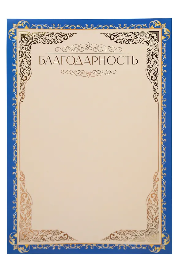 Благодарность А4, тиснение золотой фольгой, синяя, Listoff, 5 штук 3153533 — 1