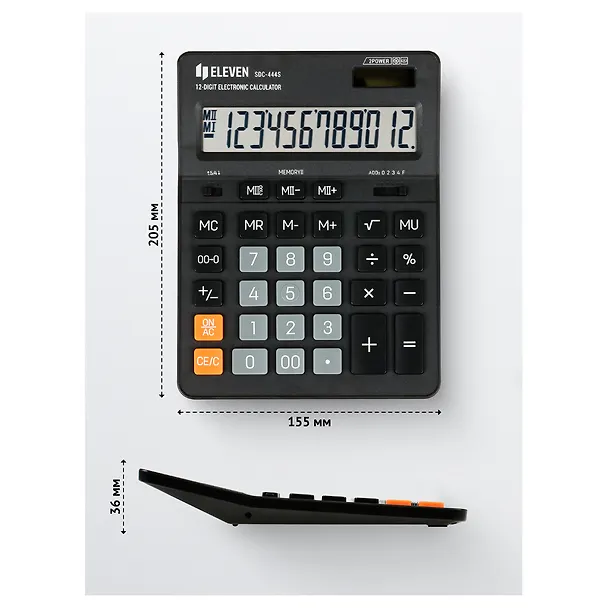 Калькулятор 12 разрядный, настольный, 2-е питан., черный, Eleven SDC-444S 3010235 — 7