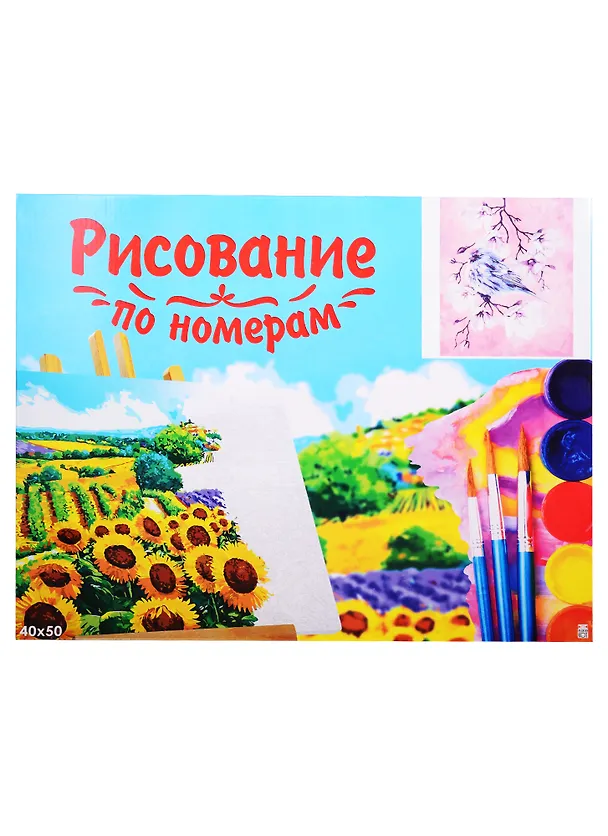 Набор д/творчества Рыжий кот Холст с красками 40х50см по номерам (в коробке) (20цв.) Птичка на ветке Х-2997 2831552 — 2