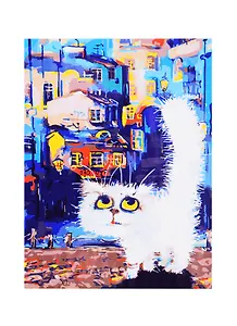 Холст с красками по номерам "Задумчивый белый кот", 30 х 40 см, 18 цветов, Рыжий Кот (3+)