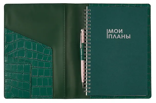 Книга для записей А5 100л лин. "Savage. Изумрудный" евроспираль, иск.кожа, тонир.блок., тиснение серебр.фольгой, петля д/ручки, кармашки 3018246 — 3