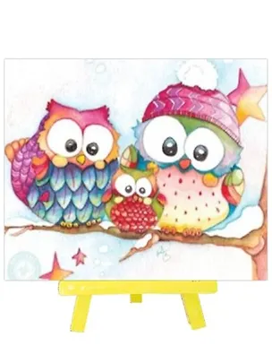 Алмазная мозаика MAZARI с мольбертом Совы на ветке, 21х25 см, частичная выкладка 361819