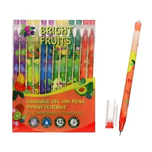 Ручки гелевые Mazari, Bright Fruits, пиши-стирай синие 12 штук