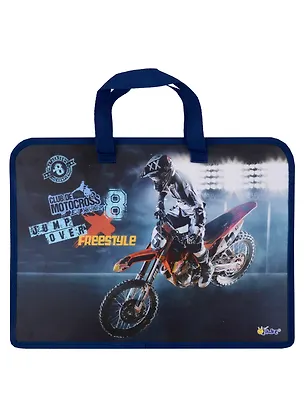 Папка для тетрадей А4 "Мотофристайлер" 34*24,5*3см пластик, молния, текст.ручки, расширение 2977042