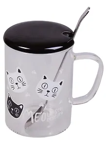 Кружка с крышкой и ложкой Meow (стекло) (350мл)