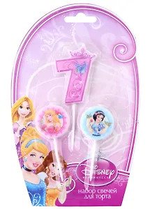 Набор свечей для торта цифра 7 Дисней Принцессы (3 шт) (7 см)