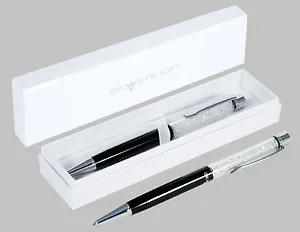 Ручка подарочная шариковая синяя "Glam Shine" черн.корпус, чешск.кристаллы, карт.футляр, Silwerhof