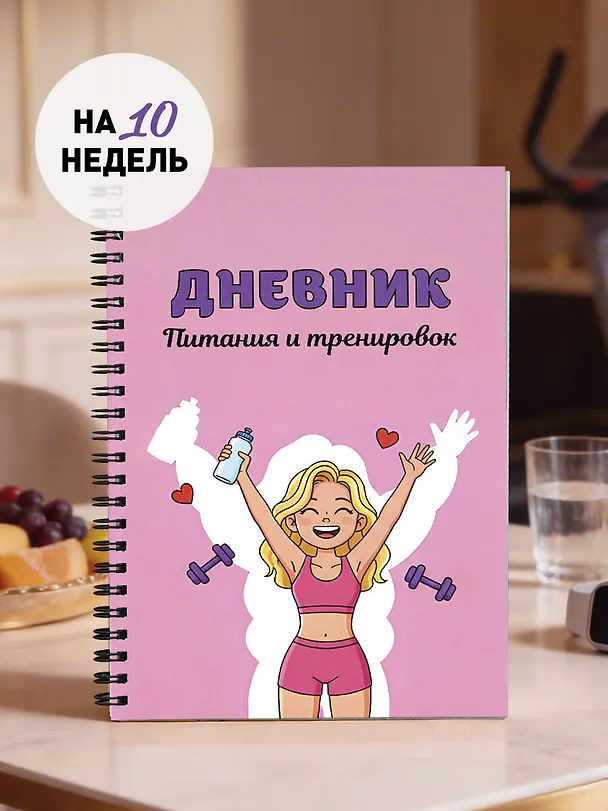 Дневник тренировок розовый "10 недель, которые перезагрузят твое тело", А5, 88 листов, спираль 3150376 — 3