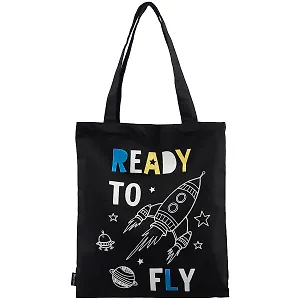 Сумка-шоппер Ready to fly (ракета) черная, текстиль 40см.*32см.