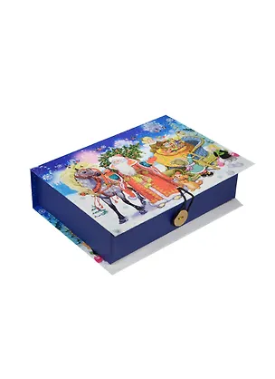 Шкатулка-книга с пуговицей картон Дед Мороз с елкой S (18х12х5) (39261) 2480815