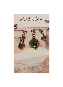 Кулон бронзового цвета Павлин с голубой и красной эмалью (QA-5834) (2см)