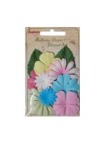 Набор цветочков с листочками 10 шт, ПАСТЕЛЬНЫЕ