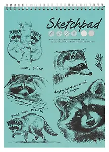 Скетчбук А4 40л "Енот-полоскун" белый офсет, 80г/м2, тв.обложка, спираль