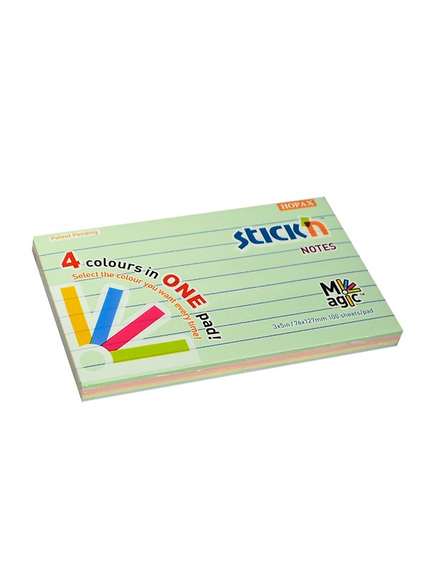 Блок бумаги 76*127мм самоклеящийся Magic пастель 4цв, 100л, Hopax 234422 — 1