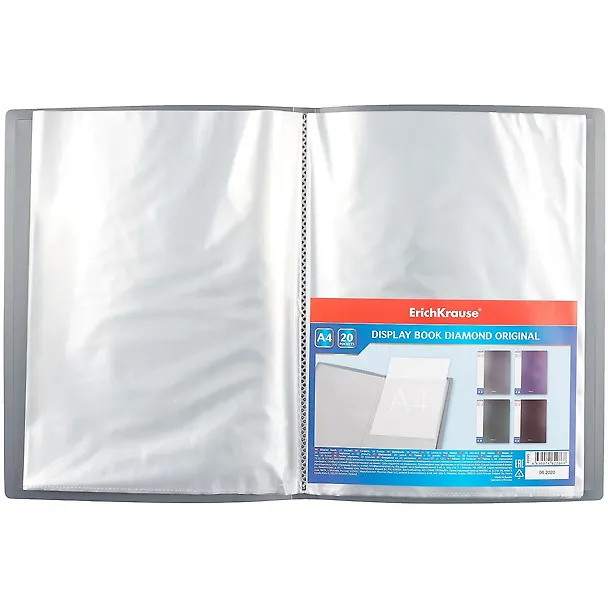 Папка 20ф А4 "Diamond Original" пластик, карман на корешке, серый, Erich Krause 259609 — 2
