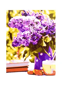 Набор д/творчества Рыжий кот Холст с красками 22х30см по номерам Букет сирени и книги HS411