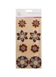 Декор фетровые цветы коричневые оттенки (AF07-131-04) (106566) (упаковка)