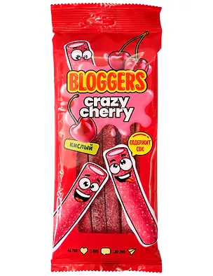 Мармелад жевательный BLOGGERS Крейзи черри, Вишня (трубочка), 75г 3083183