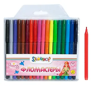 Фломастеры 18цв "PRINCESS" невент.колпачок, ПВХ, подвес, Silwerhof