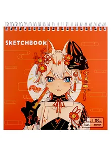 Скетчбук 190*190 48л "Девочка в красном", жесткая подложка, гребень, блок 160г/м2