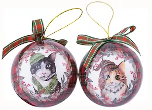 Набор елочных шаров НГ Котики с шарфом (2 шт) (пластик) (7,5 см) (ПВХ Бокс)