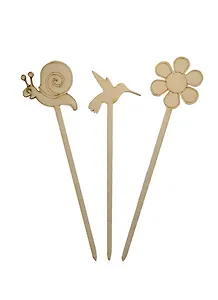 Набор-2 Украшения на шпажках (141260) (3шт) (50мм) (улитка цветок птичка) (игрушка из дерева) (упаковка)