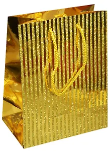 Пакет подарочный бумажный "Вертикальные полосы желтый металлик", А5