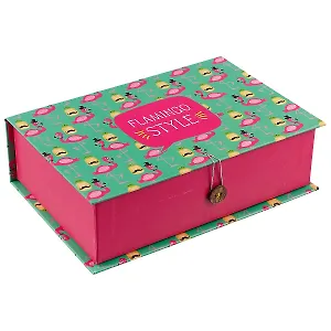 Шкатулка-книга с пуговицей картон M Фламинго и ананас с усами (20х13,5х6см) (12-Kairui-BB2017-