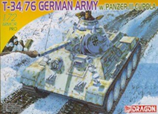Модель, сборная, Dragon, Танк, Т-34/76, German Army, w/panzer III, cupola, 1:72 2304514 — 1