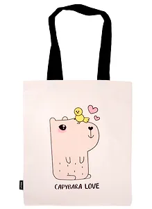 Сумка-шоппер Капибара с птичкой (бежевая) (текстиль) (40х32)