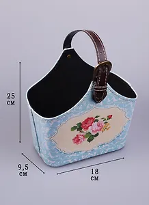 Корзинка для мелочей с ручкой Розы в розетке на голубом фоне 18*25см 12-06649-JC02-2
