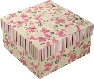 Коробка подарочная "Розовые цветы на белом" 17*17*9,5см