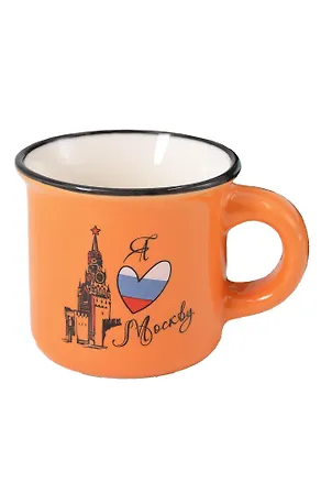 Кружка маленькая Спасская башня, триколор, оранжевая (фарфор) (75мл) (Москва) (065-9-21-OR) 3135314