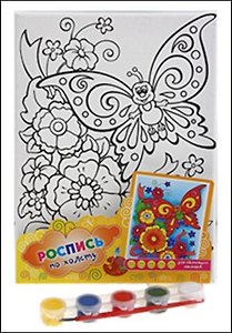 Роспись по холсту Букет и бабочка (5 красок + кисть) (498794) (упаковка)