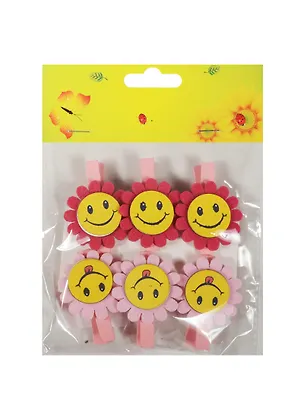 Набор прищепок, 6 шт, в пакете с хедером, цветочки-смайлы (11-06943-5) 2493957