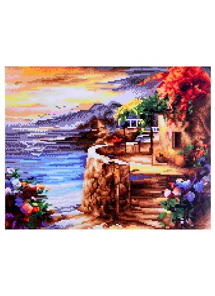Алмазная мозаика на подрамнике Каменный дом и вид на море (AS4041) (40х50см) (30цв.) (коробка) 2870040