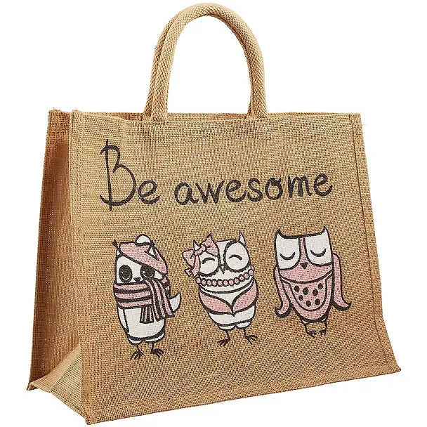 Сумка джутовая L Совы Be awesome (43х34х19)  (ДЖ2019-8) 2713402 — 1