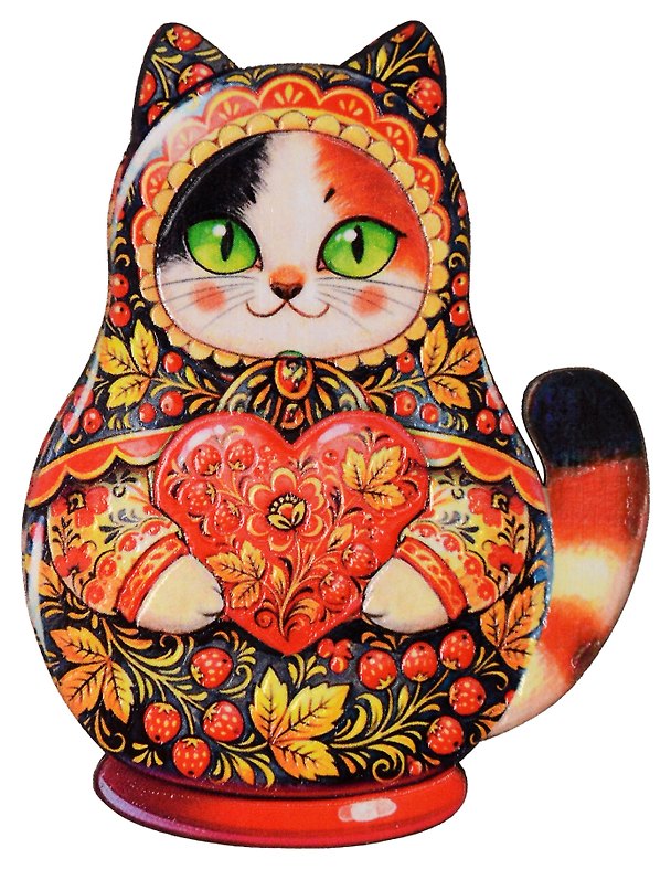 Магнит Матрёшка Кошка Хохлома (7х9) (дерево) (м1207) 3181116 — 1
