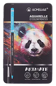 Карандаши цветные 12цв акварельные "Blackwood" +кисточка, мет.футляр, ACMELIAE