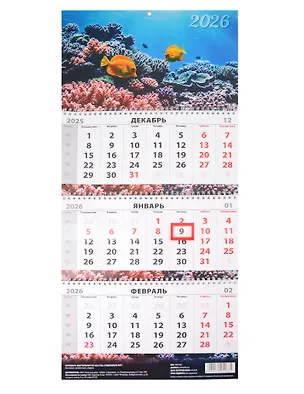 Календарь квартальный 2026г 297*695 "Подводный мир" настенный, трёхблочный, спираль 3095188