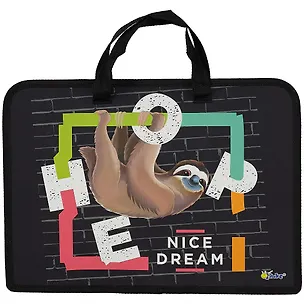 Папка для тетрадей А4 "Забавный ленивец" 34*24,5*7см пластик, молния, текст.ручки, расширение 258444