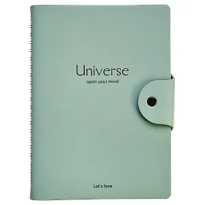 Тетрадь А5 96л кл. "Universe" мятный, иск.кожа, мягк.переплет, полускр.спираль, кнопка