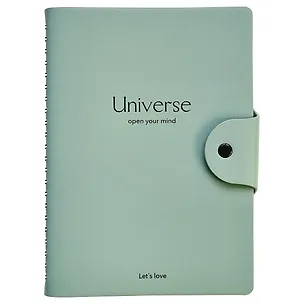 Тетрадь А5 96л кл. "Universe" мятный, иск.кожа, мягк.переплет, полускр.спираль, кнопка 3055500