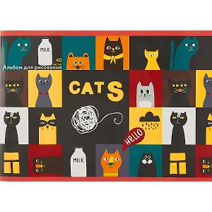 Альбом для рисования Listoff, "Везде коты", А4, 40 листов, на скрепке