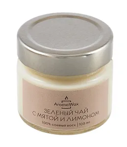 Свеча ароматическая в стеклянной баночке Зеленый чай с мятой и лимоном (100 мл) (AromaWax)