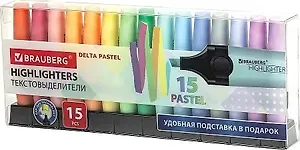 Текстовыделители 15цв "DELTA PASTEL" на подставке, пл/уп, BRAUBERG