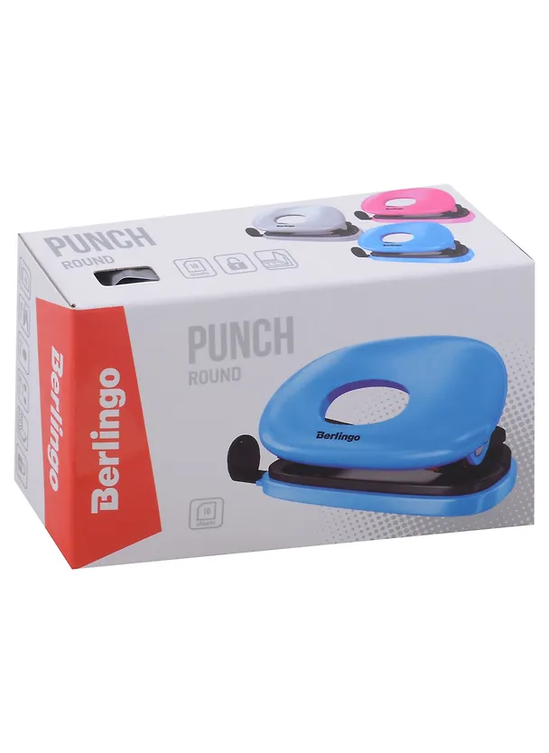 Дырокол 10 листов "Round", пластиковый, Berlingo, голубой 2975115 — 2