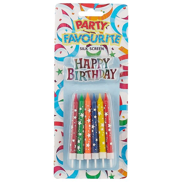 Набор свечей для торта Звезды с табличкой Happy Birthday (12шт) (8см) 2480044 — 1